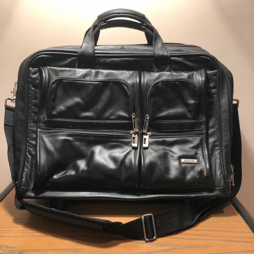 Solo Leather Rolling Briefcase Laptop Carry-on Bag